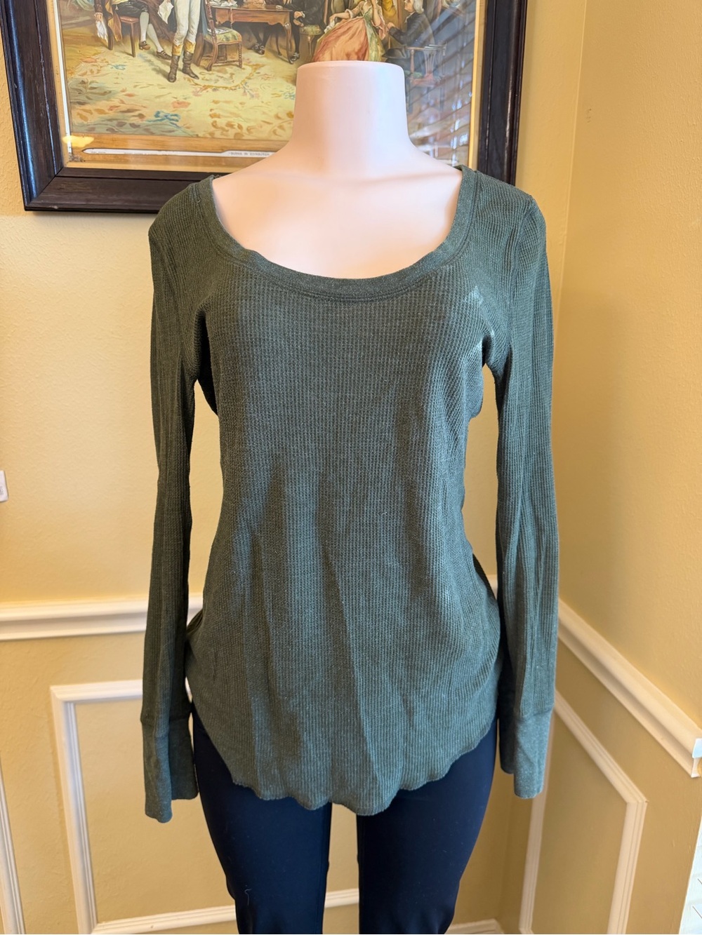 Mossimo Supply Co. Olive Green Ribbed Scoop Neck Long Sleeve Top